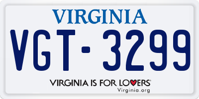 VA license plate VGT3299