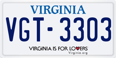 VA license plate VGT3303