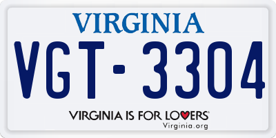 VA license plate VGT3304