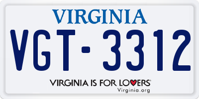 VA license plate VGT3312