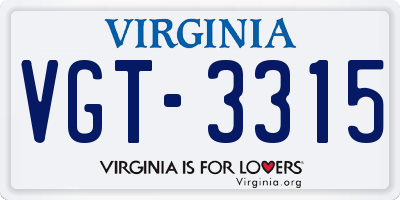 VA license plate VGT3315