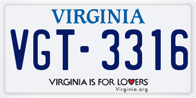 VA license plate VGT3316