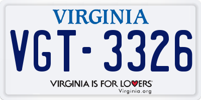 VA license plate VGT3326