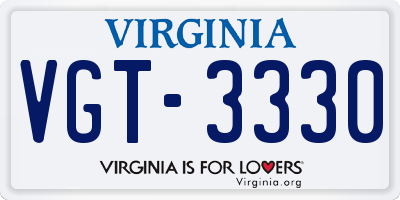 VA license plate VGT3330