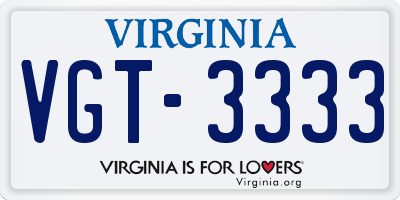 VA license plate VGT3333