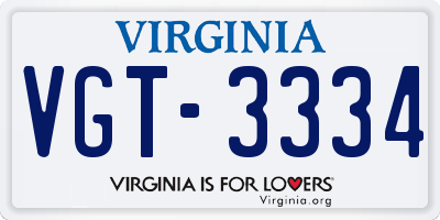 VA license plate VGT3334