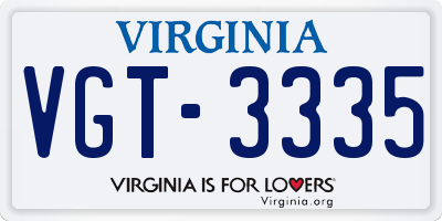 VA license plate VGT3335