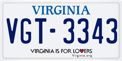 VA license plate VGT3343