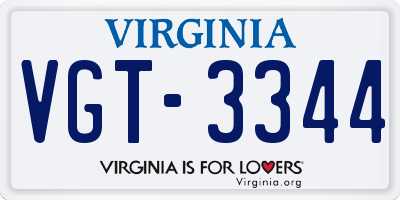 VA license plate VGT3344