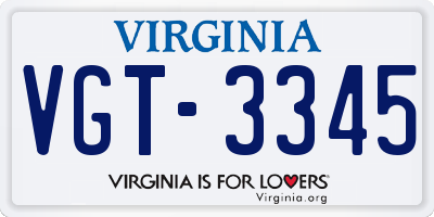VA license plate VGT3345