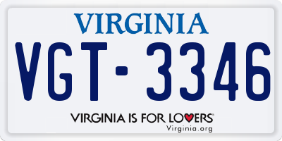 VA license plate VGT3346