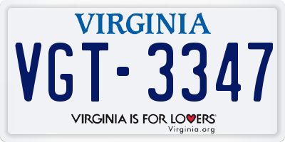 VA license plate VGT3347
