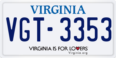 VA license plate VGT3353