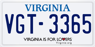 VA license plate VGT3365