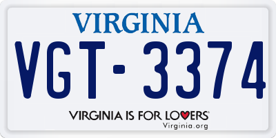 VA license plate VGT3374
