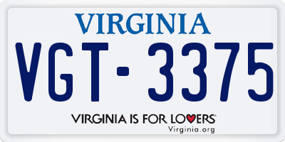 VA license plate VGT3375
