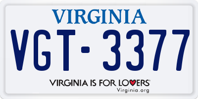 VA license plate VGT3377