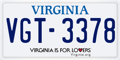 VA license plate VGT3378