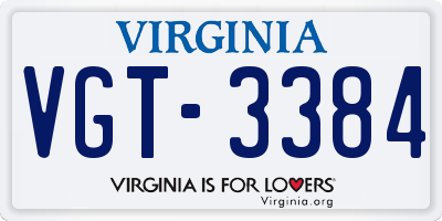 VA license plate VGT3384