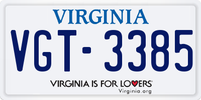 VA license plate VGT3385