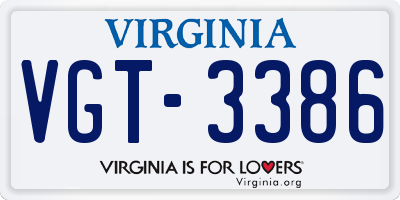 VA license plate VGT3386