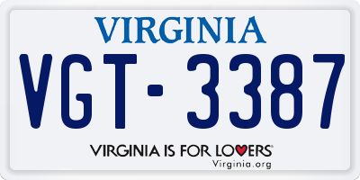 VA license plate VGT3387