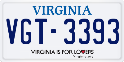VA license plate VGT3393