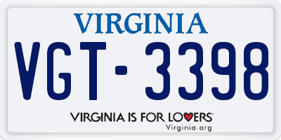 VA license plate VGT3398