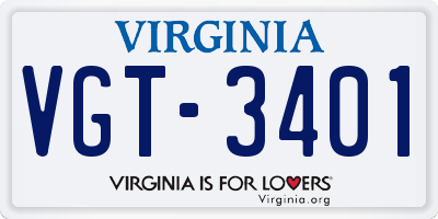 VA license plate VGT3401