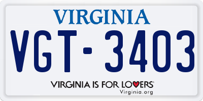 VA license plate VGT3403