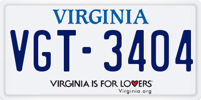 VA license plate VGT3404