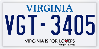 VA license plate VGT3405