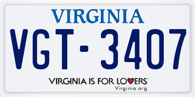 VA license plate VGT3407