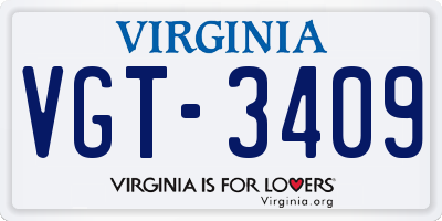 VA license plate VGT3409