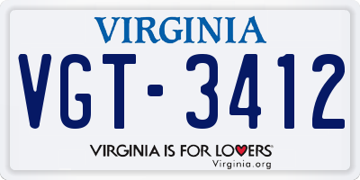 VA license plate VGT3412