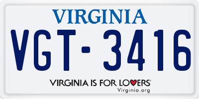VA license plate VGT3416