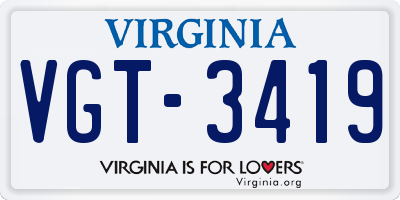 VA license plate VGT3419