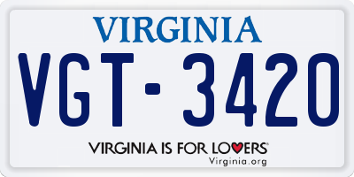 VA license plate VGT3420