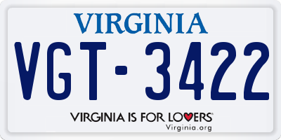 VA license plate VGT3422