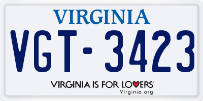 VA license plate VGT3423