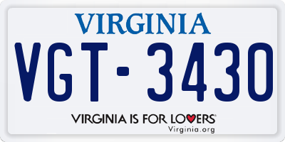VA license plate VGT3430