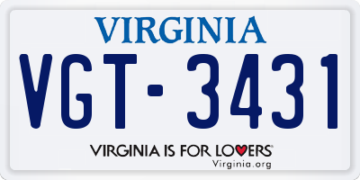 VA license plate VGT3431
