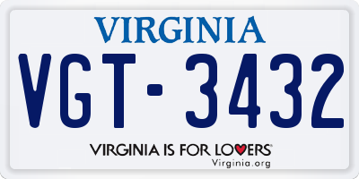 VA license plate VGT3432