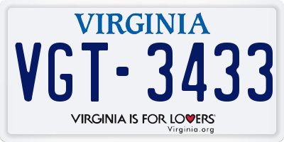 VA license plate VGT3433
