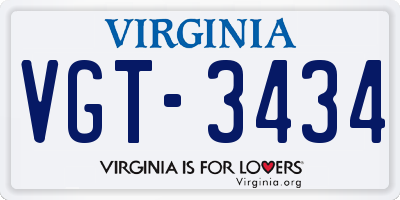 VA license plate VGT3434