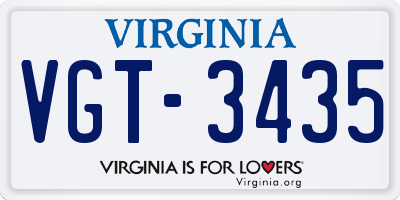 VA license plate VGT3435