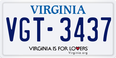 VA license plate VGT3437
