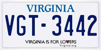 VA license plate VGT3442