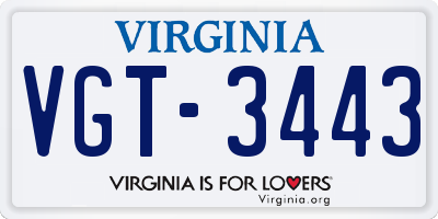 VA license plate VGT3443
