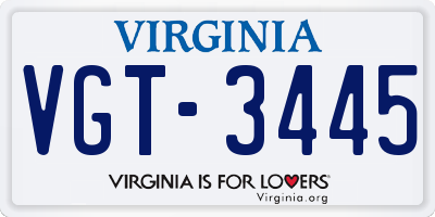 VA license plate VGT3445